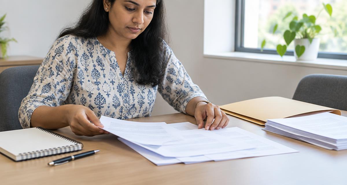 Illustration of a client organising documents before a legal consultation